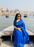 Premium Matka Silk with Handwoven Jamdani Border, Pure Muslin Palla with Ball Buta and running BP